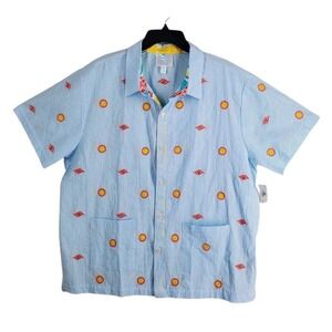 Disney x Theodore Elyett Shirt Mens XL Blue White Striped Seersucker Embroidered